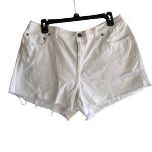Aerie Daydream White Distressed Denim Shorts High Waisted Cut Offs Size Large L